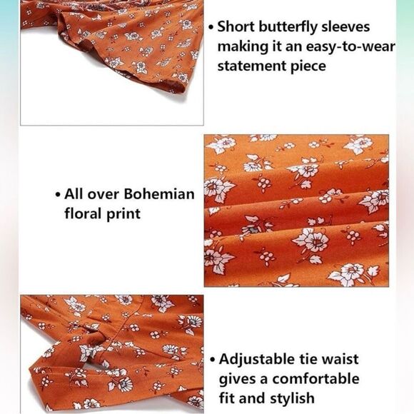 Zesica Boho Patterned Maxi Length Wrap Dress Sienna Orange, Women’s Medium - Picture 10 of 11